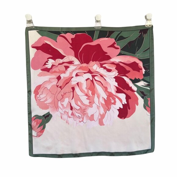 ✨Large Floral Soft Scarf Square Silky Head Neck Wrap Green Pink Flower Accessory - Picture 3 of 4